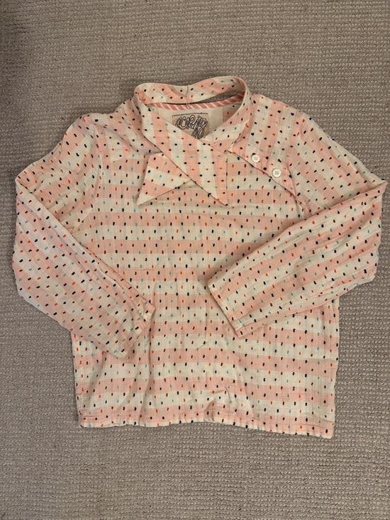 Ace & Jig Tops - Ace & Jig Light Cream Textured Button Collar Top w/ Removable Lady Bow